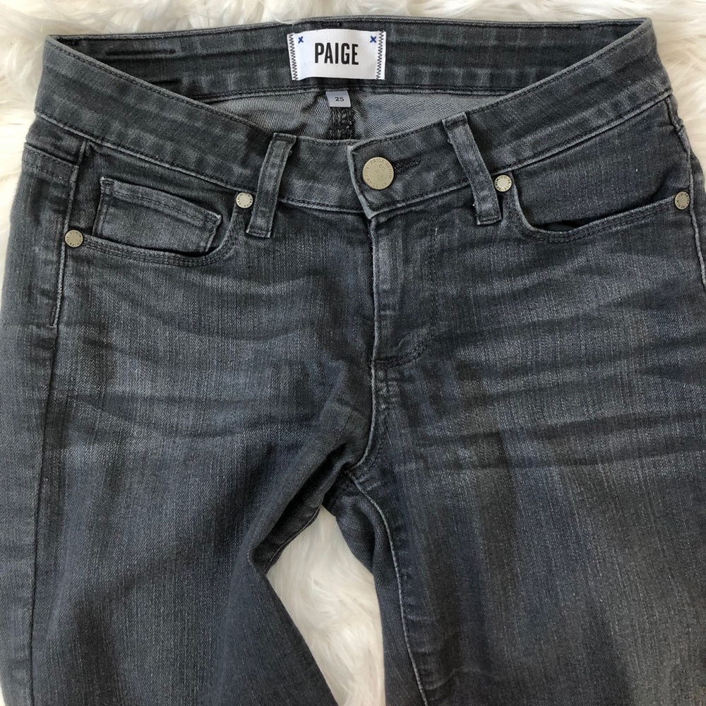 Paige dark grey distressed skinny jeans